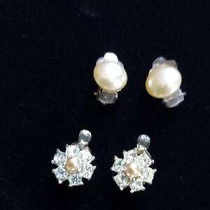 Antique Pearl and Crystal Earrings Set
